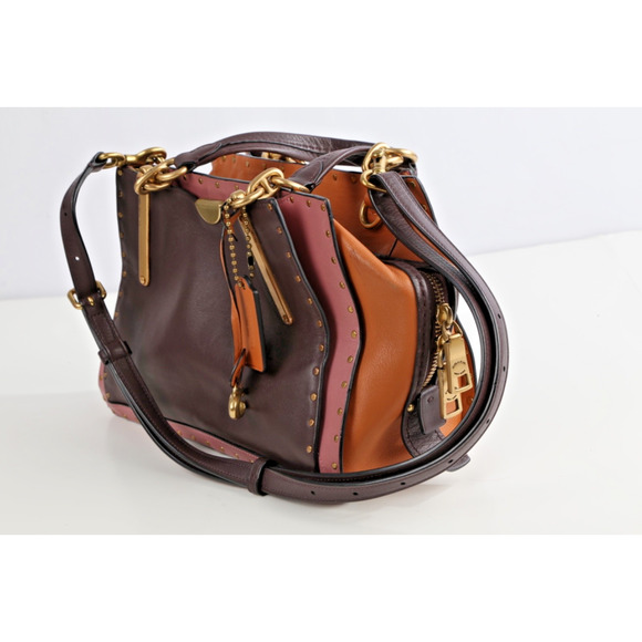 Coach Dreamer Satchel 35605 Oxblood Colorblock Rivet Leather Shoulder Bag Purse - Picture 3 of 16
